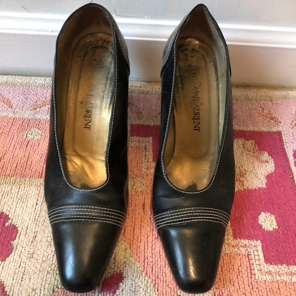 Yves Saint Laurent Vintage Black Leather Heels Size 38